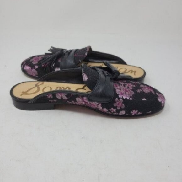 Sam Edelman | Leather Paris Jacquard Floral Cherry Blossom Mules Black Pink - Picture 5 of 11